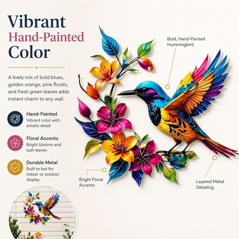 Cross-Border Bestseller Hummingbird Bloom Metalwallart Hummingbird and Bird Metal Wall Art Decoration