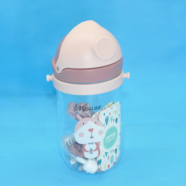 Taza plástica de la paja de los niños taza de consumición del bebé al aire libre portátil estudiante Flip taza con mango taza de consumición