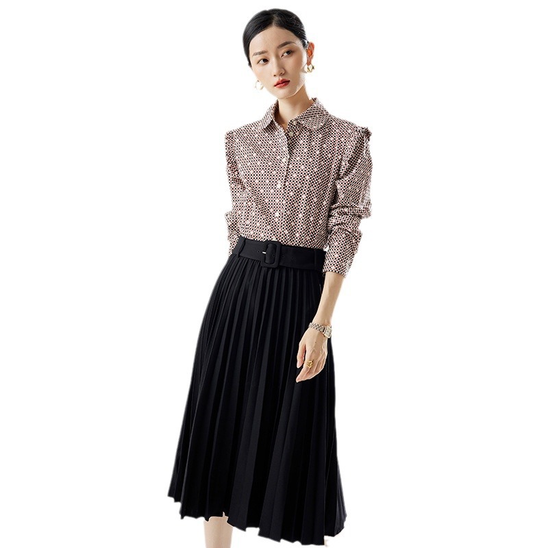 Spring 2024 all-matching women's simple fashion commuter skirt belt Women's pleated mid-length pleated skirt