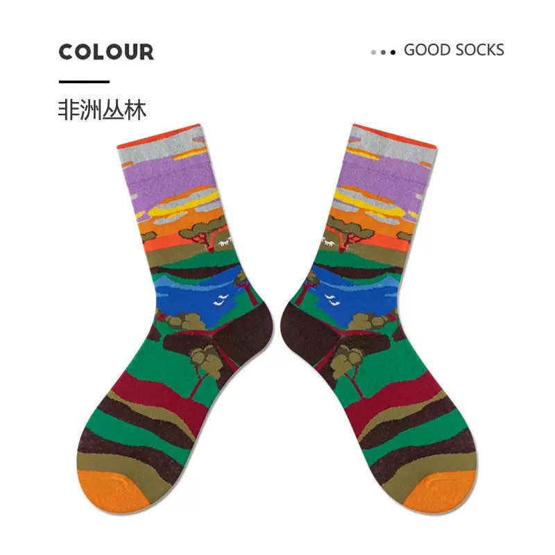 Crazysocks French Spruce Tree Puzzle Series Sports Easiest for Match Street Trend Mid-Tube Men's and Women's Cotton Socks