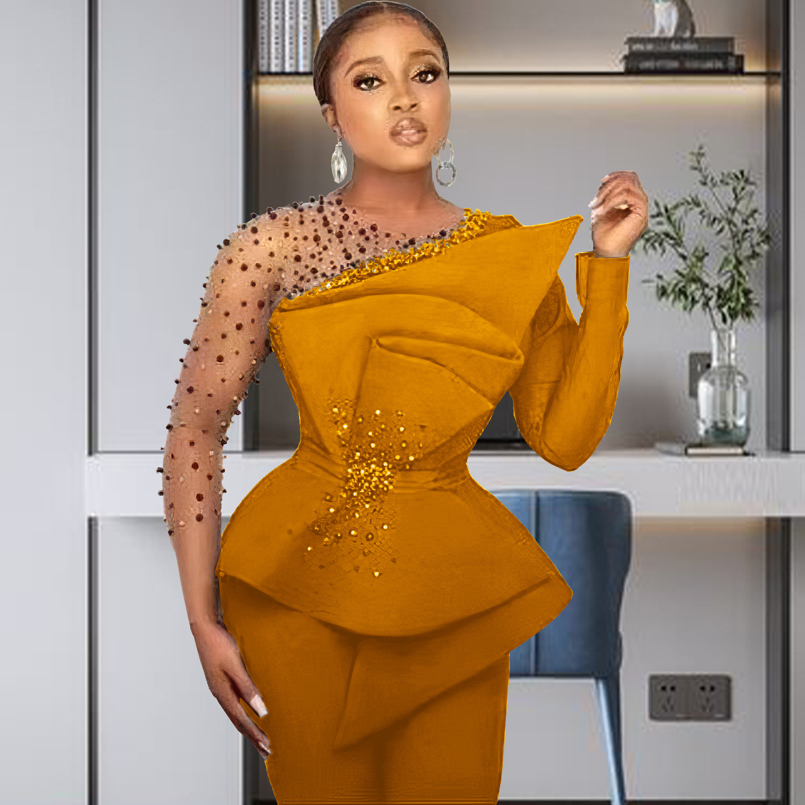 Completo pantalone donna taglie forti con dettagli in mesh e perle_voghion.com