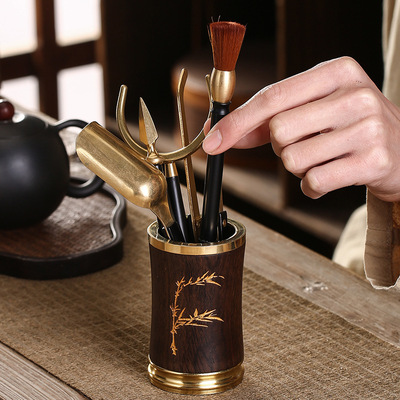 铜黑檀木功夫茶具配件套装茶勺养壶笔茶道6六君子茶刀泡茶工具|ru