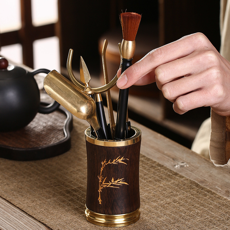 铜黑檀木功夫茶具配件套装茶勺养壶笔茶道6六君子茶刀泡茶工具|ru