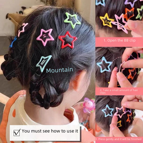 y2k dopamine colorful five-pointed star hair clip for girls, child head accessory, cute side bangs and messy hair comb
