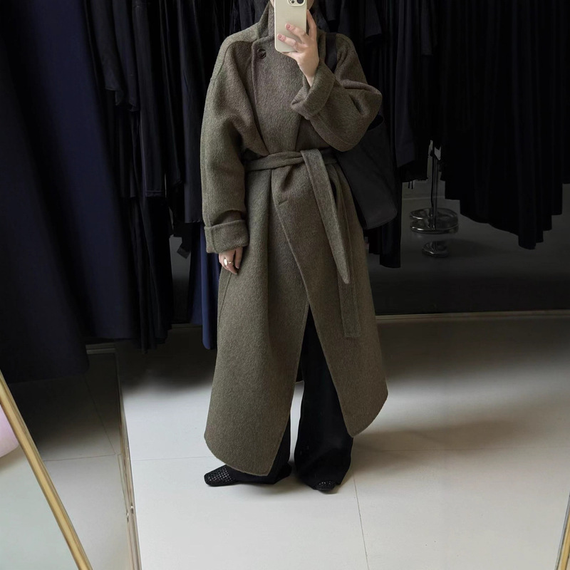 【Salt Wind Language】Vintage Lapel Double-Sided Wool Coat for Women, Artistic Retro Style, Mid-Length Pure Wool