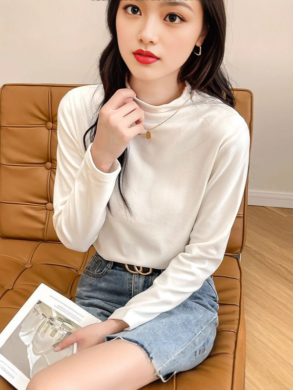 打底衫女半高领加厚保暖打底衣长袖修身堆堆领气质优雅高弹修身|undefined