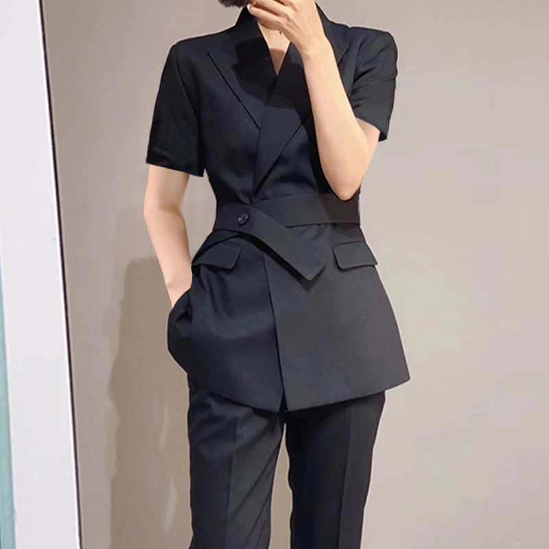 Women's Clothing Summer thin suit slim pants suit large size women's clothing fat MM short sleeved professional interview work clothes jacket_voghion.com