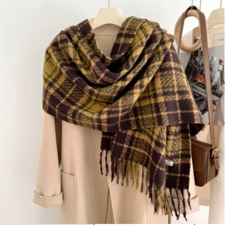 Invierno nuevo bufandas a cuadros de cachemira suave pegajosa flange collar retro grueso calentamiento al por mayor