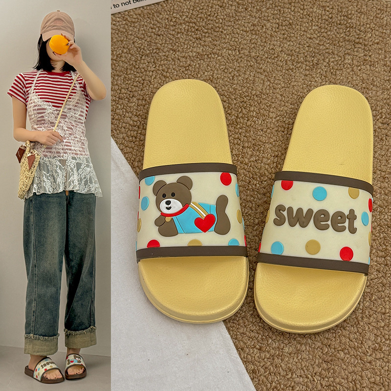 Eva Slippers for Women, Thick-Soled, Summer Indoor Home Use, Cartoon Bear Design, Non-Slip, Trendy Ins-Style Cool Slippers Eva Slippers for Women, Thick-Soled, Summer Indoor Home Use, Cartoon Bear Design, Non-Slip, Trendy Ins-Style Cool Slippers