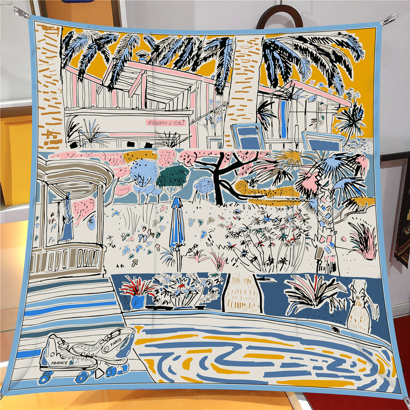 [Vacation] Square Scarf Silk Scarf Summer Thin Women's Multifunctional Outer Wear Sanya Seaside Sunscreen Large Shawl Beach Towel