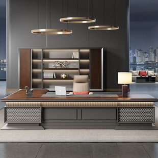 Light Luxury High-End Office Desk Boss Desk Simple Modern Executive Desk Office Desk and Chair Combination Atmospheric President Desk with Light