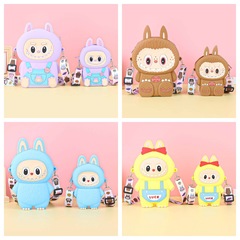 Labubu シリコーン携帯電話バッグ漫画かわいい誕生日ギフト弓シリコーン小銭入れハイエンドクロスボディバッグ
