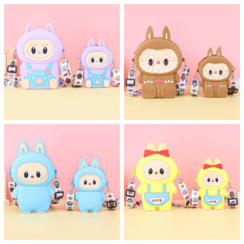 Labubu シリコーン携帯電話バッグ漫画かわいい誕生日ギフト弓シリコーン小銭入れハイエンドクロスボディバッグ|undefined