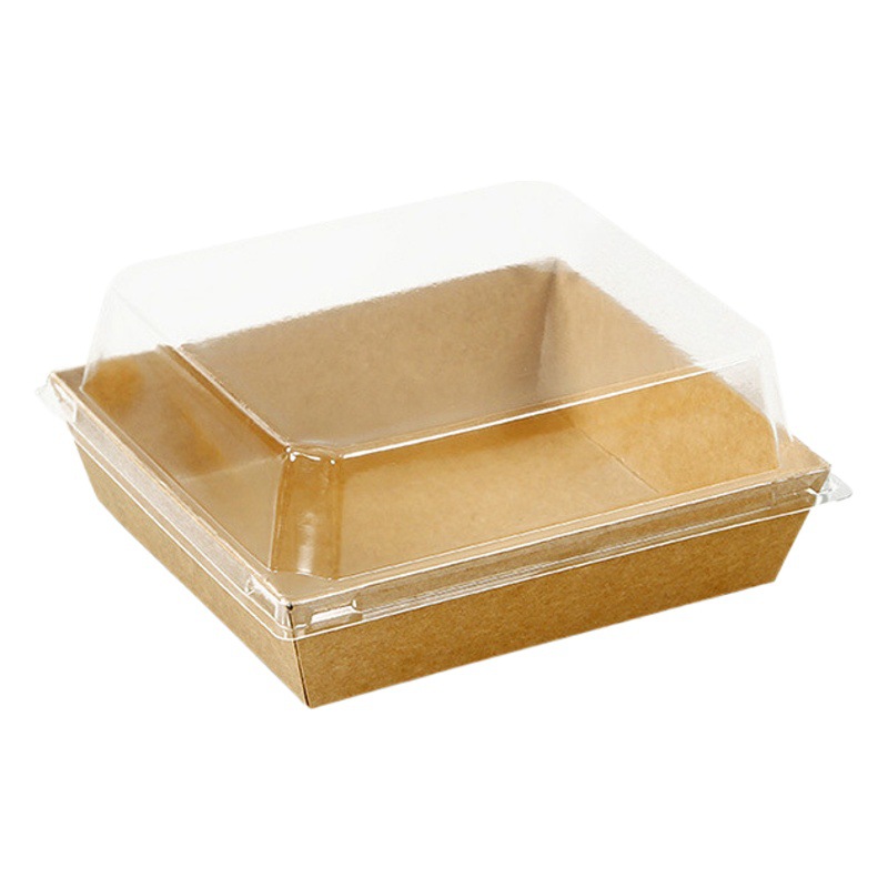 Food-Grade Disposable Sushi Takeaway Packaging Box with Lid, Fruit Cutting Packaging Box, Lunch Box, Kraft Paper Lunch Box