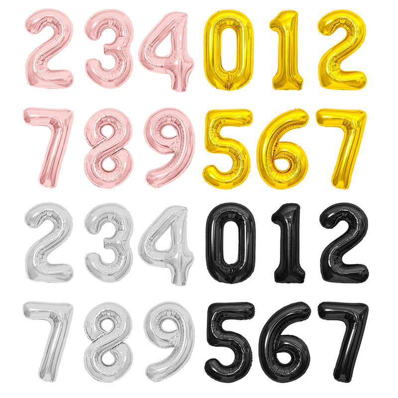 32-inch US slim digital foil balloon silver gold medium-sized aluminum foil balloon birthday party decoration and arrangement