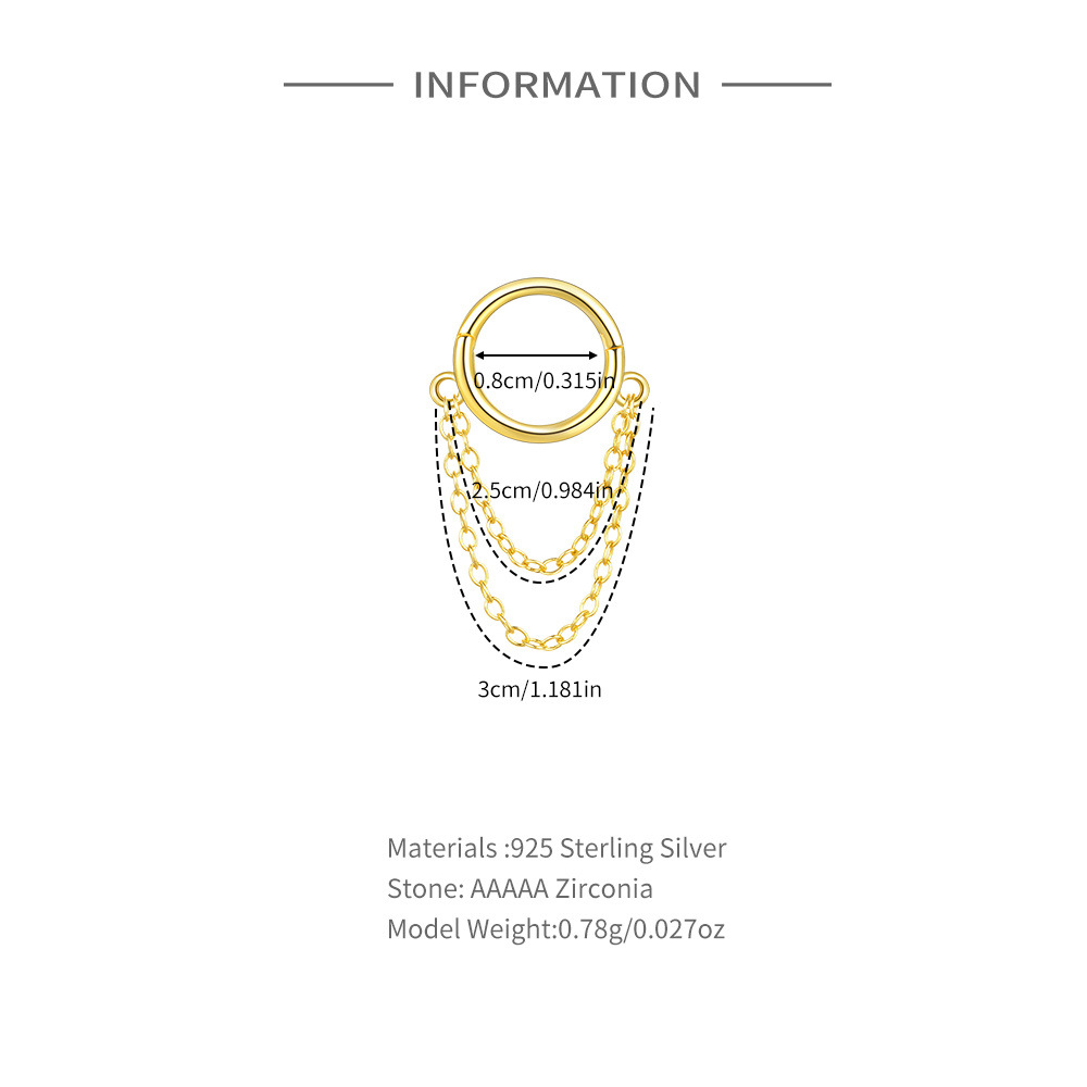 1 Piece Simple Style Solid Color Plating Chain Inlay Sterling Silver Zircon Earrings display picture 1