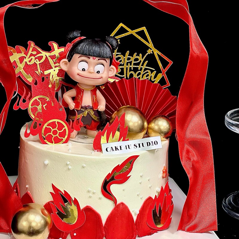 网红哪吒魔丸降世公仔摆件烘焙儿童生日哪吒蛋糕装饰手办插牌插件|undefined