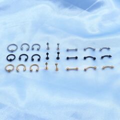 跨境穿刺飾品套裝8款組合舌釘混合套裝 不鏽鋼唇釘眉釘鼻釘萬能環