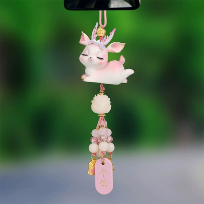 Decoration Rearview Mirror Hanging Ornament – Car hanging - flower-rhyme-deer-pendant-lying-posture-sand-gold-powder-peace