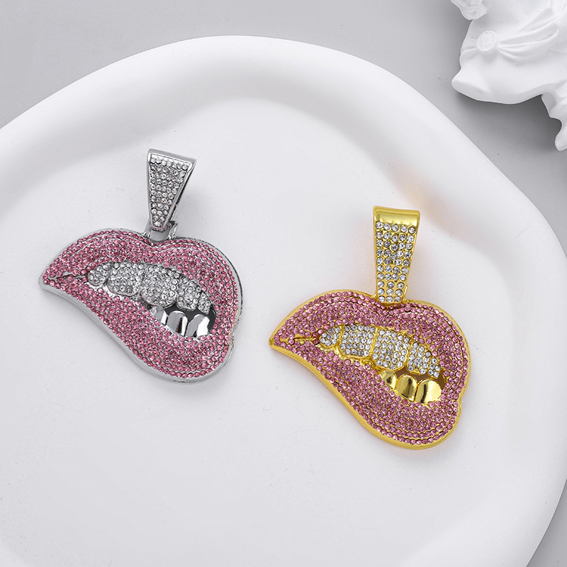Personalidad hip hop diamantes de color sexy mordida labios moda creativa colgante hip hop cubano accesorios de cadena collar para hombres