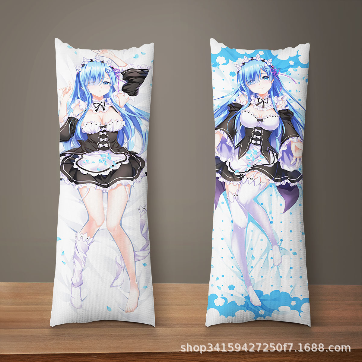 Re:Zero Rem Garais ķermeņa spilvena pārvalks - pielāgojams anime spilvendrāna