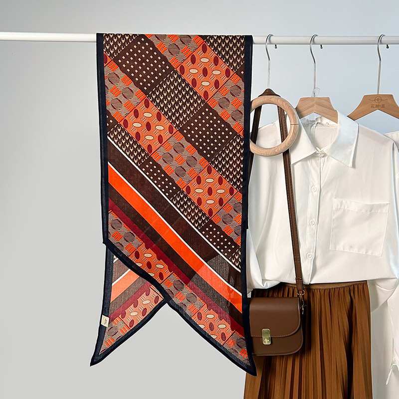 Personalidad retro, diseño creativo, toalla paralela de seda de simulación, bufanda de seda de sensación de lana a juego para damas de primavera y verano