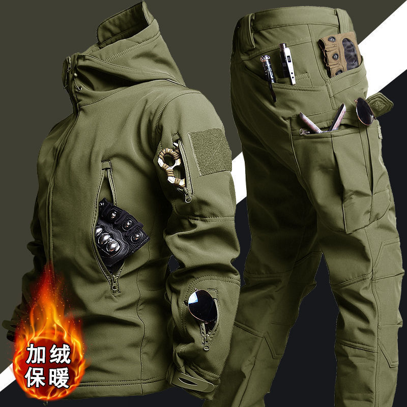 防寒コートの突撃服男性冬の軟殻服防風防水耐磨耗登山服スキー釣り騎手服|undefined