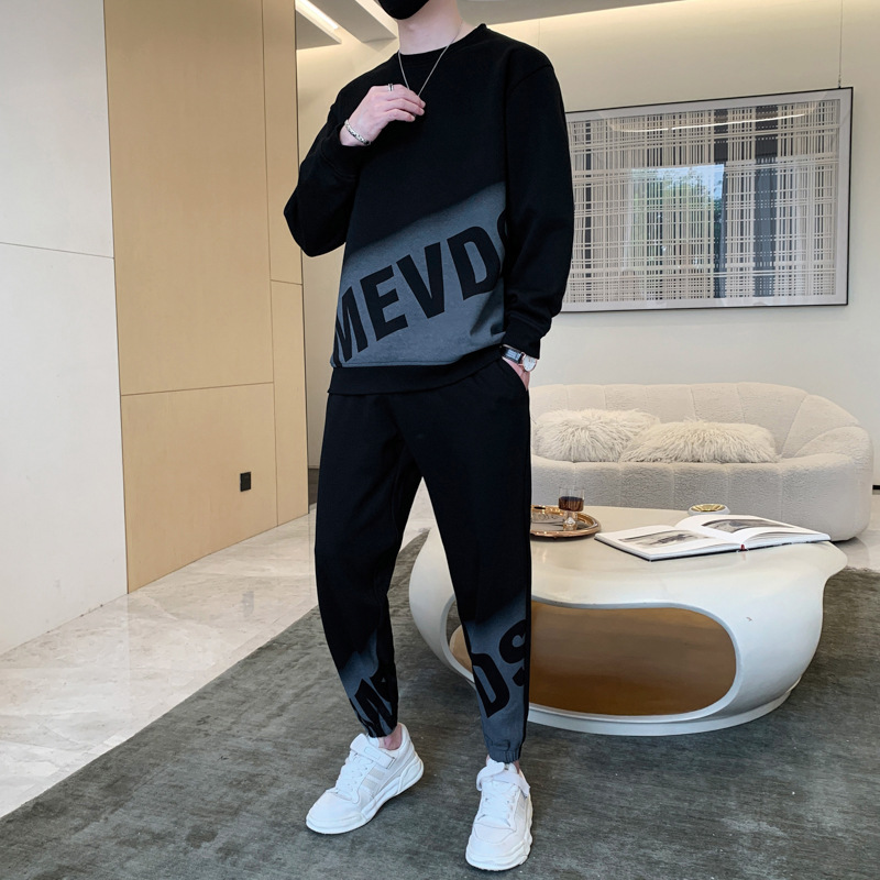 男性レジャースポーツスーツ春秋2025年の新型ごろつきのかっこいい丸首のパーカーと格好いい紳士服|undefined