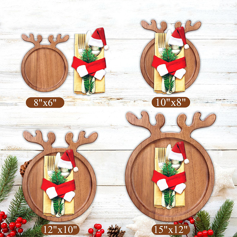 Plato de madera de Navidad de cuerno de ciervo bandeja de platos de frutas de madera Acacia madera creativa de animales artesanía casa
