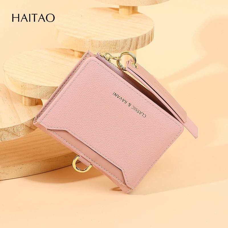 2025 nuevo tipo de bolso con tarjetas se puede colgar sin cuerdas, cartera corta doblada dos veces, bolso de cambio, bolso de tarjetas, viento