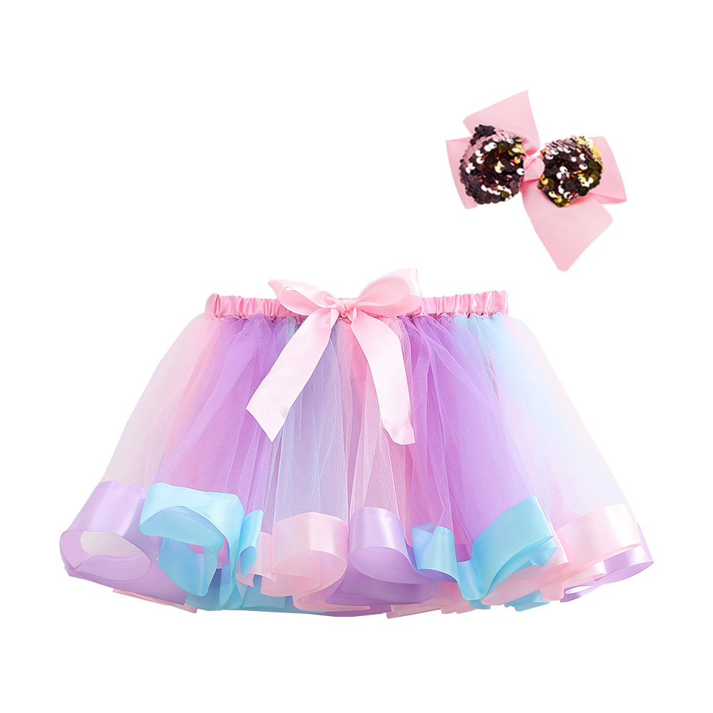 Mejorada y forrada falda de arco iris de malla falda de niñas para la falda de tutú de tocado gratis falda de niñas europeas y americanas al por mayor