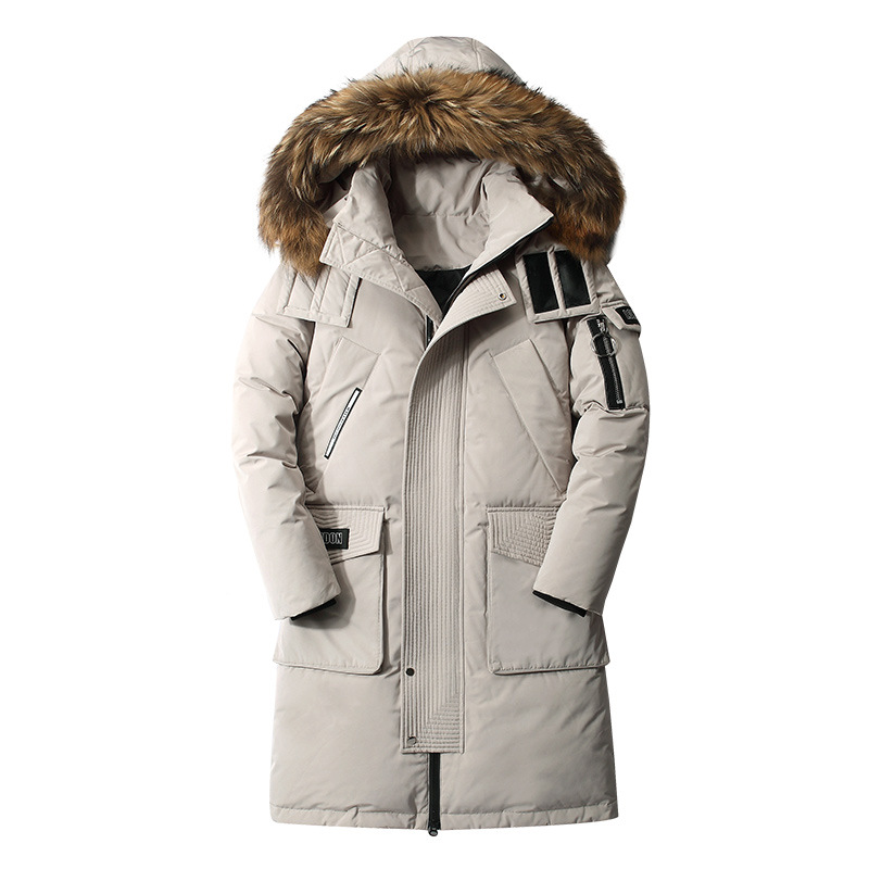 New Winter Down Suit Men's Large Fleece Collar Mid length Knee Thick Warm and Cold Resistant Trendy Coat_voghion.com