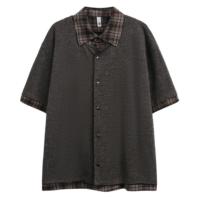 Yipinjia Summer Old Money Style Retro Plaid Patchwork Fake Two-Piece Short-Sleeve Shirt for Men, Unisex Trendy Brand Shirt Yipinjia Summer Old Money Style Retro Plaid Patchwork Fake Two-Piece Short-Sleeve Shirt for Men, Unisex Trendy Brand Shirt