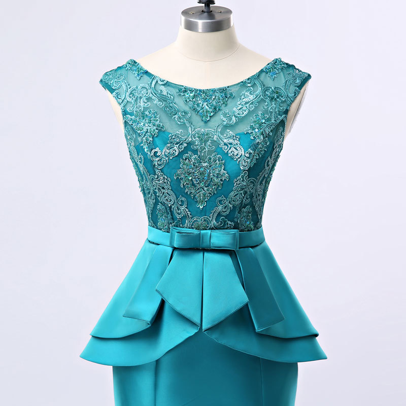 Nuevo vestido de noche vestido de novia europeo y americano Comercio exterior encaje con cuentas cuello redondo Amazon AliExpress deseo vestido de noche