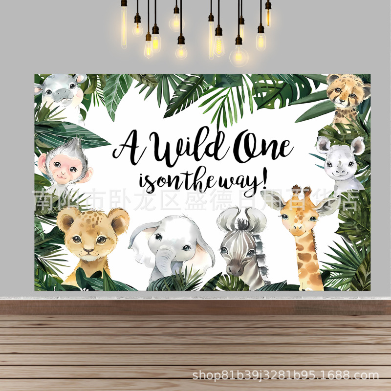 Cross-border jungle wildlife photo banner baby shower party decoration props studio background cloth wholesale
