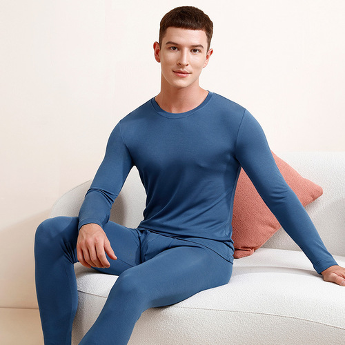 Autumn and winter double-sided Lenzing Modal seamless thermal underwear men's suit home wear round neck men's autumn clothes and long trousers