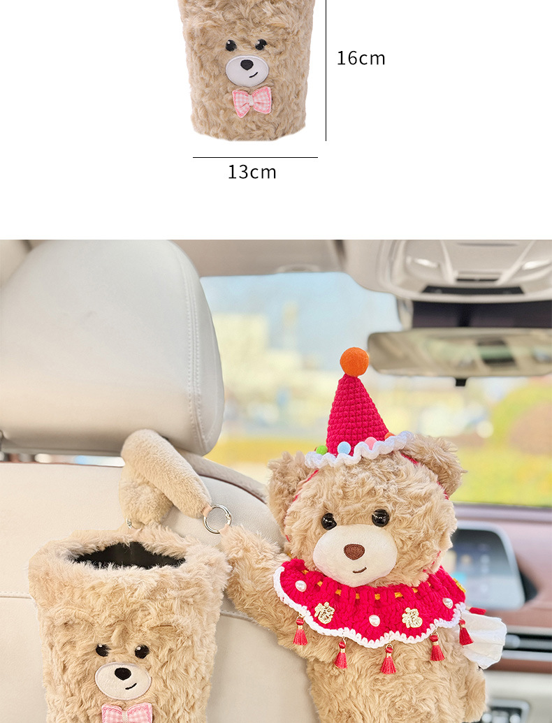 Car-Mounted Tissue Box, Bear-Shaped Hanging Tissue Holder, Creative Rear Seat Tissue Storage, Trash Bin and Tissue Box Two-In-One for Women