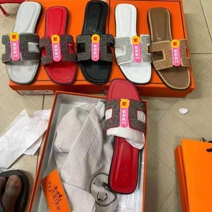 Original Single unpacking H diamond decoration women's slippers summer flat shoes 2024fashion women's sandals sandals