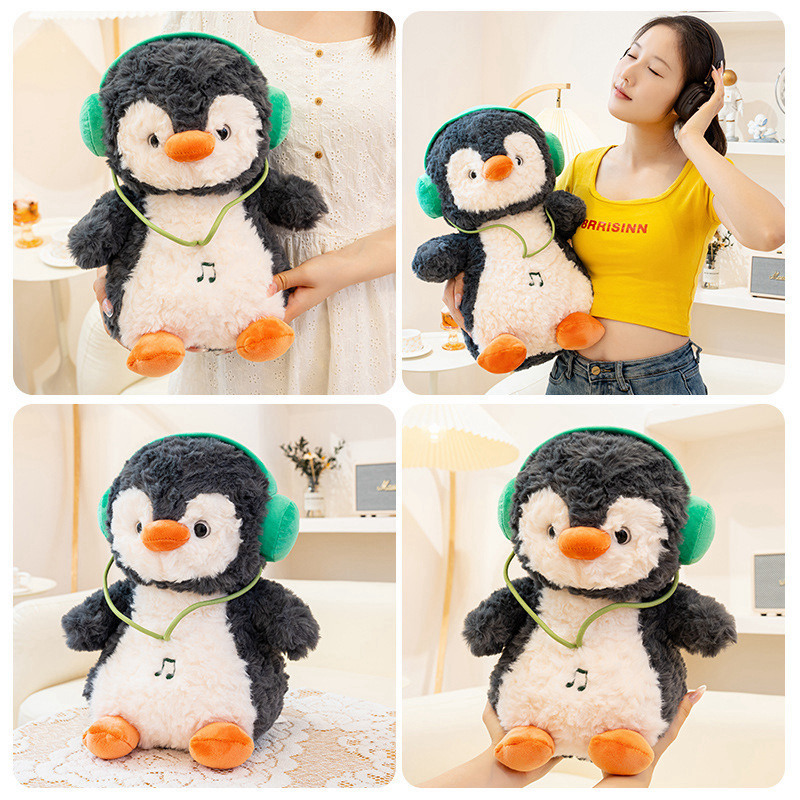 Muñecas de pingüino dinámicas transfronterizas auriculares muñecas de peluche muñecas de música muñecas de pingüino pacificador muñeca almohada