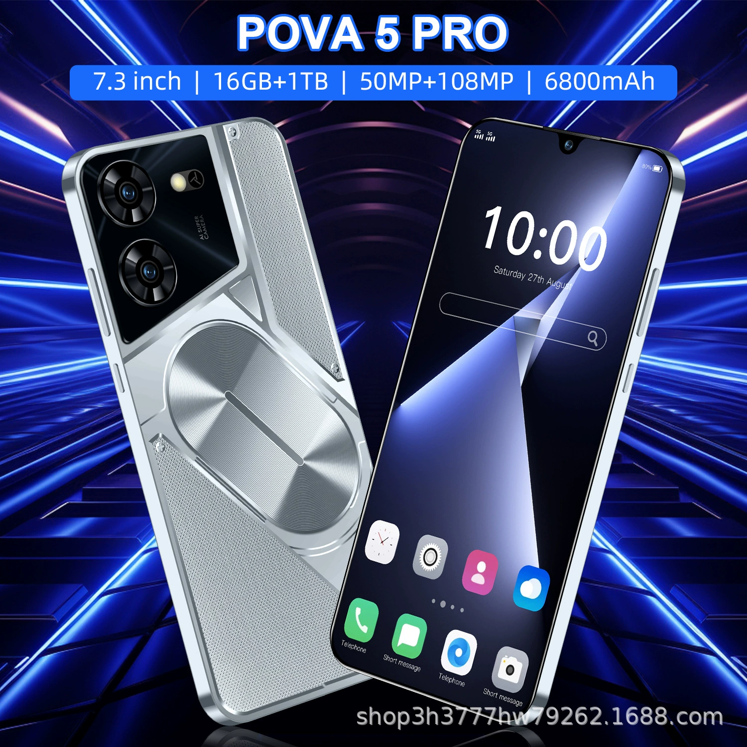 2025 новый кросс-бордер мобильный телефон Pova5Pro умный 7.3 дюйма сверхширокий экран полноэкранный прямой поставщик по низкой цене