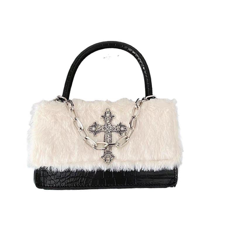 Gothic cross pluche handtas voor dames y2k schoudertas_voghion.com