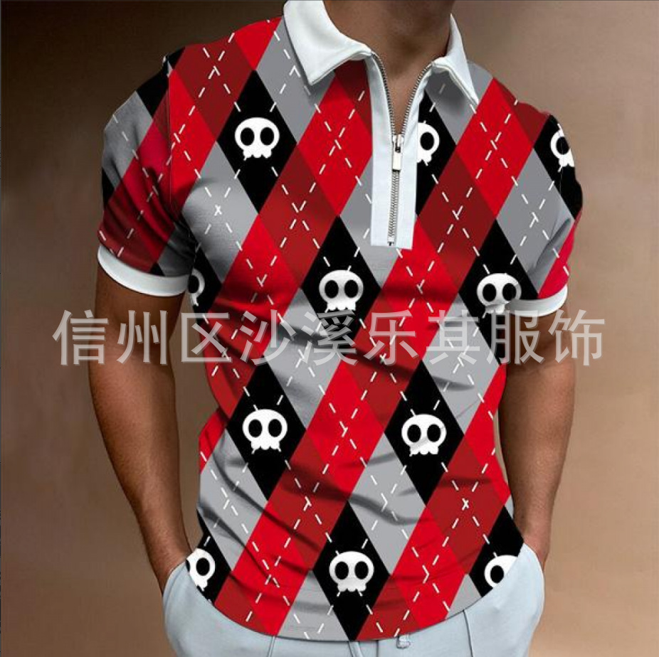 Camisa POLO con cremallera con cuello alto y estampado 3D para hombres urbanos europeos y americanos