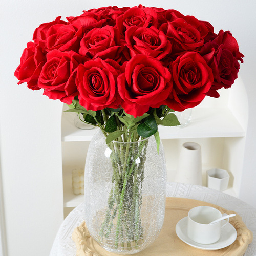Simulated Rose, Single Hand-Stitched Velvet Home Wedding Celebration Valentine's Day Artificial Simulated Flower Wholesale