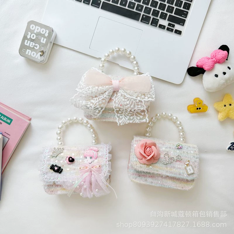 Children's summer accessory, shoulder bag from pearl, handheld small bag for princess, wallet, Chanel style, wholesale