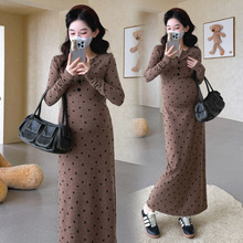 2025秋冬孕妇裙法式碎花长袖针织蝴蝶印花孕妇连衣裙