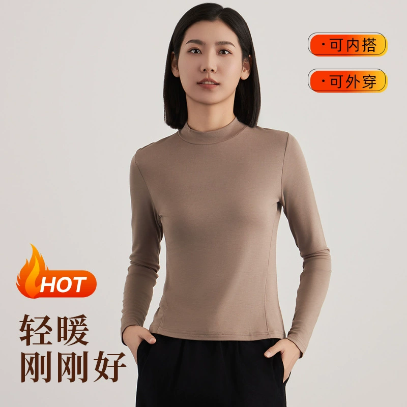 Кашемировая нижняя рубашка женская осень-зима новая женская самовыделение футболка с длинными рукавами женская полувысокий воротник