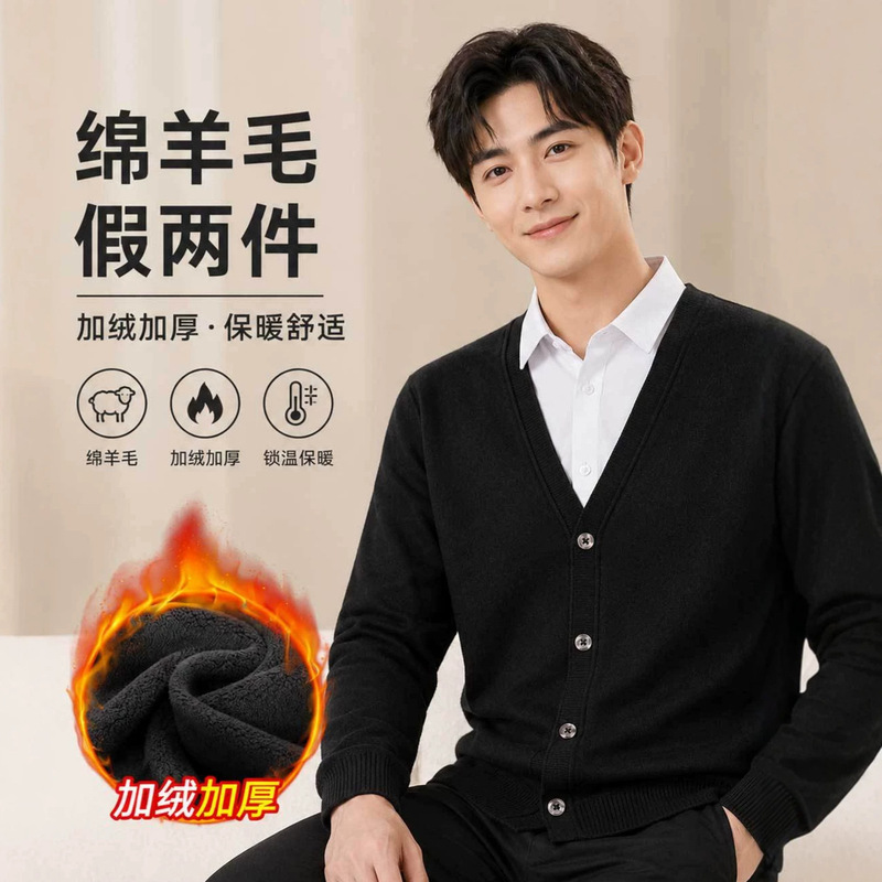 Knitted Wool Sweater for Men, Faux Two-Piece, Casual Everyday Wear, Winter Warm, Suitable for Mature Middle-Aged Men, Can Be Worn as a Shirt Knitted Wool Sweater for Men, Faux Two-Piece, Casual Everyday Wear, Winter Warm, Suitable for Mature Middle-Aged Men, Can Be Worn as a Shirt