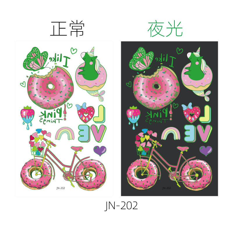 Respetuoso del medio ambiente impermeable de larga duración luminoso lindo donut niños tatuaje pegatinas luminoso postre fantasía tatuaje pegatinas