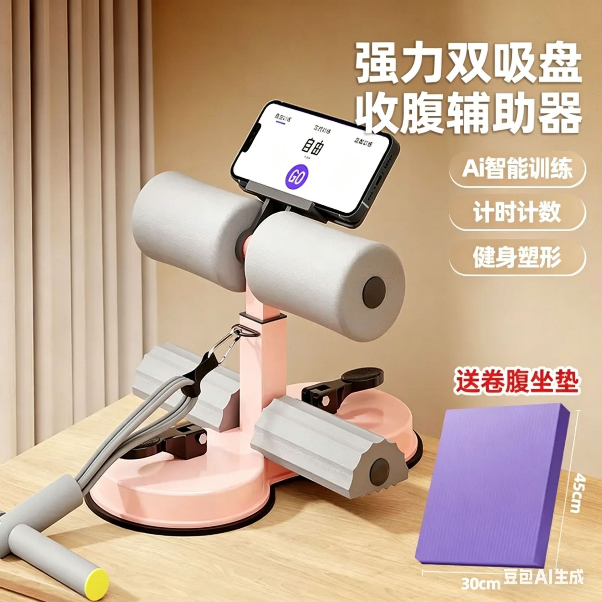 支架+六管卷腹器粉色+坐垫