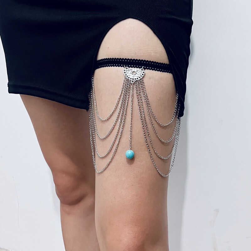 European and American cross-border multi-layer metal chain turquoise stretch leg chain female Bohemian trendy exaggerated body chain jewelry European and American cross-border multi-layer metal chain turquoise stretch leg chain female Bohemian trendy exaggerated body chain jewelry